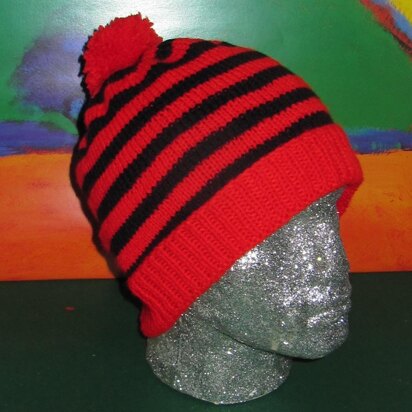 Simple Stripe Bobble Beanie Hat