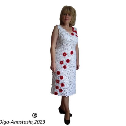 Sleeveless crochet dress with poppies