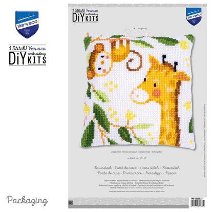 Vervaco Jungle Animals Cross Stitch Cushion Kit - 40 x 40 cm