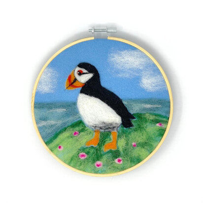 The Crafty Kit Company Puffin in a Hoop Needle Felting Kit - 15cm