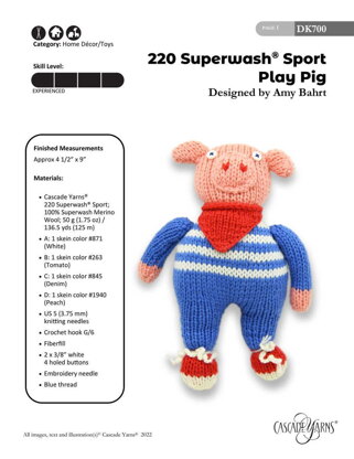 Play Pig in Cascade Yarns 220 Superwash Sport - DK700 - Downloadable PDF