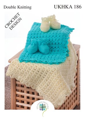 UKHKA 186 Crochet Blanket and Bootees - UKHKA186pdf - Downloadable PDF