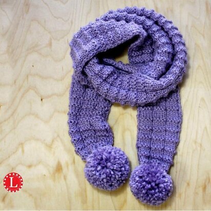 Loom Knit Pom Pom Scarf