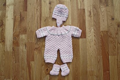 Doll's Bodysuit, Bootees and Hat with Strap