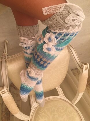 Turquoise socks with flowers