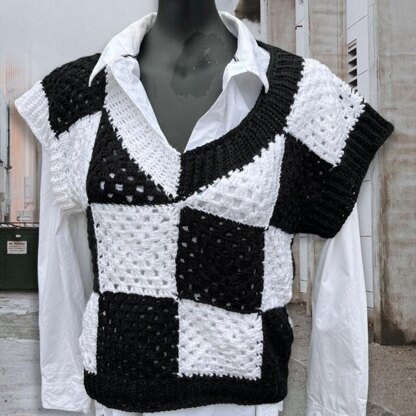 Wednesday Chessboard Crochet Vest