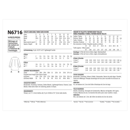 New Look Sewing Pattern N6716 Children's and Girls' Dresses - Paper Pattern, Size A (3-4-5-6-7-8-9-10-12-14)