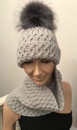 Ladies Mock Cable Hat & Cowl Aran Yarn