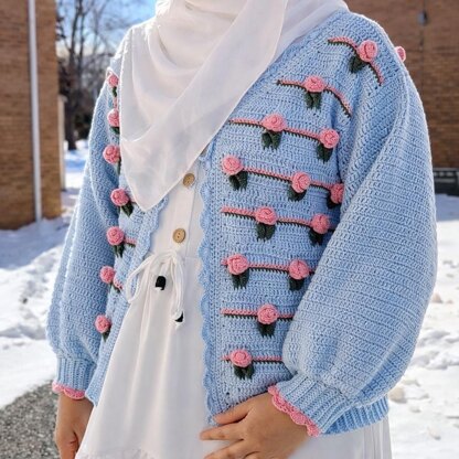 Rose Garden cardigan crochet pattern 3D stitch