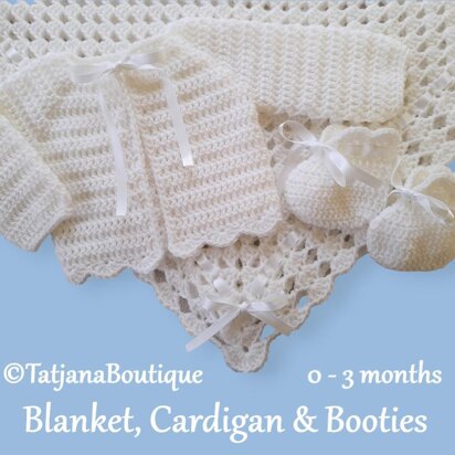 Baby Blanket, Cardigan and Booties