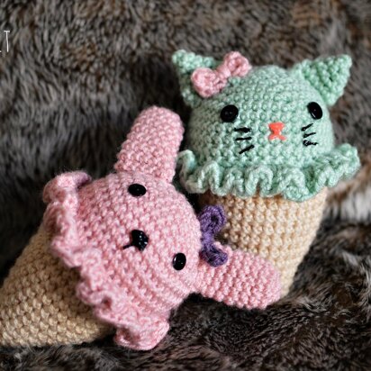 Bunny and Kitty Ice Cream Cone Amigurumi