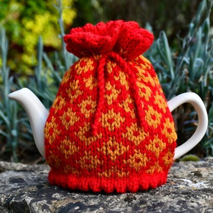 Diamond Fair Isle 2 Cup Teapot Cosy Knitting Pattern.