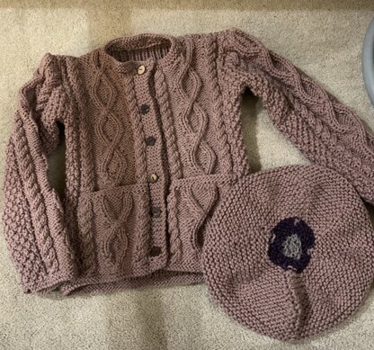 Cable Cardigan and hat