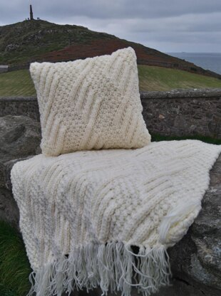 Chunky rug and cushion with diamond moss stitch pattern