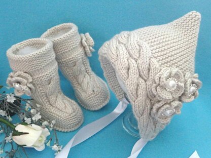 Baby Girl Newborn Infant Baby Bonnet and Baby Shoes Knitting PATTERN