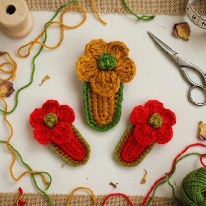 Crochet flower hair clip Pdf + Video Tutorials