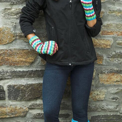 Ribbed Hat, Leggings, & Fingerless Gloves in Plymouth Encore Worsted - F166