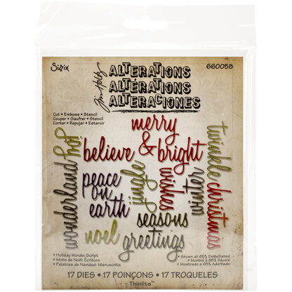 Sizzix Thinlits Dies By Tim Holtz 17/Pkg - Script Holiday Words