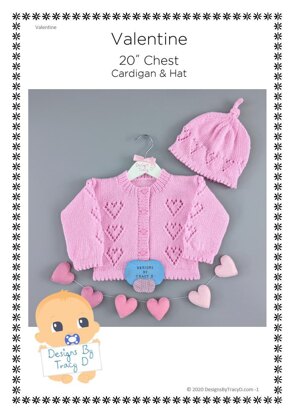 Valentine baby knitting pattern cardigan and hat 20" chest