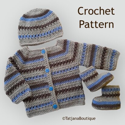 Crochet Pattern Baby Cardigan, Hat & Booties