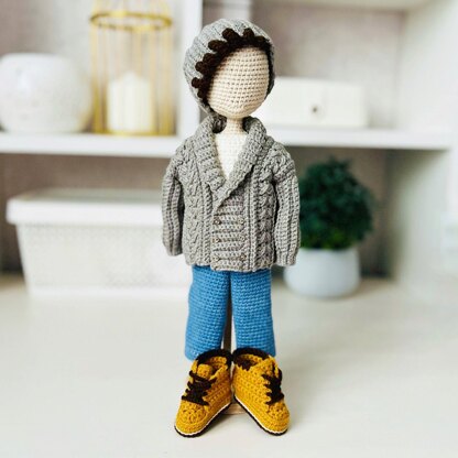 Crochet boy doll pattern, amigurumi boy pattern, crochet doll with clothes, Paul boy doll