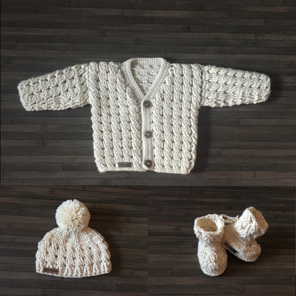 Baby boy knitted on sale cardigan and hat