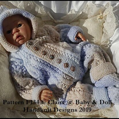 Cabled All in One and Socks Set for 16-22” doll/preemie – 3m+ baby