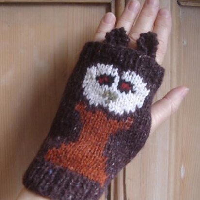 Owl fingerless mitts/wristlets with separate ears at the top