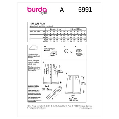Burda Style Misses' Front Fastening Flared Skirt B5991 - Sewing Pattern