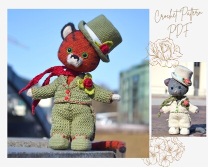 Сrochet pattern: Doll Clothes set PDF Outfit Mr. Valentino for Little animal toy