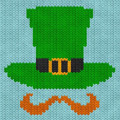 St Patricks Day Leprechaun Green Hat with Mustache Knitting Chart