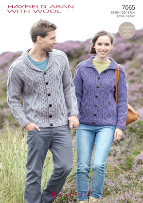 Flat Collar & Shawl Collar Cardigans in Hayfield Aran with Wool - 7065 - Downloadable PDF