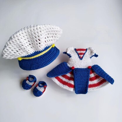 Astrid amigurumi Doll with marine clothes crochet pattern in English, Deutsch and Français
