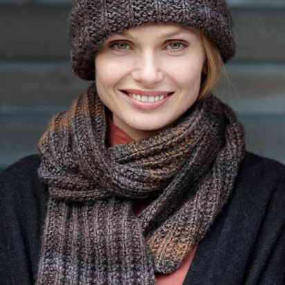 Rustic Ribbed Hat and Scarf in Lion Brand Tweed Stripes - L0611