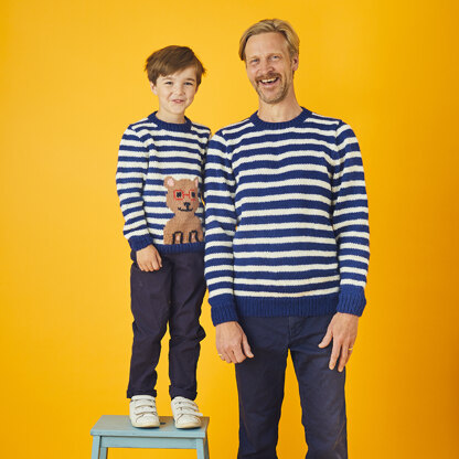 " Sailor Stripe and Buddy the Bear Sweater " - Free Sweater Knitting Pattern For Boys and Men in Paintbox Yarns Wool Mix Aran by Paintbox Yarns