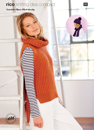 Textured Vest, Scarf and Hat in Rico Essentials Alpaca Blend Chunky - 486