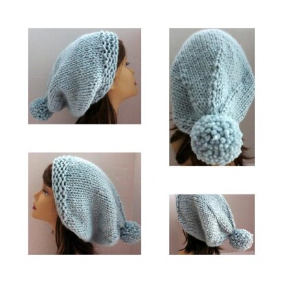 Slouch Hat with a Pompom - knitting pattern