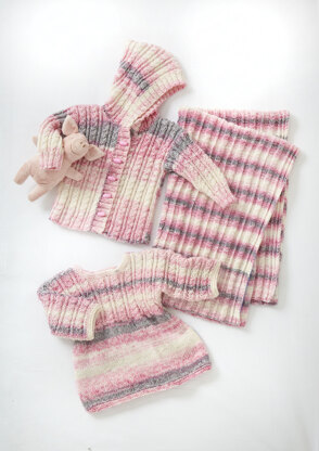 Babies Hooded Jacket, Top, Matinee Coat, Blanket P6168 in King Cole Cutie Pie DK - Leaflet