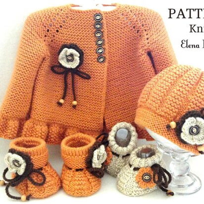 Knitting Baby Jacket Hat and Shoes Baby Set Anna Pattern