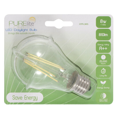 Purelite Natural Daylight Bulb: 8W: Screw Fitting: LED