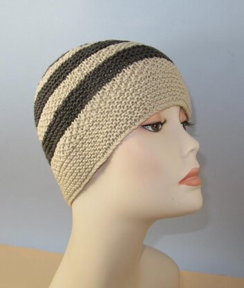 Moss (Seed) Stitch Stripe Button Up Beanie Hat