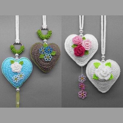 Heart hanging decoration in 2 versions - versatile & easy from scraps of yarn