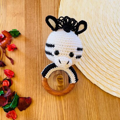 Safari zebra rattle with ring