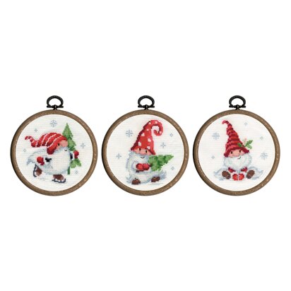 Vervaco Christmas Gnomes Set Of 3 Cross Stitch Kit - 10 x 10 cm