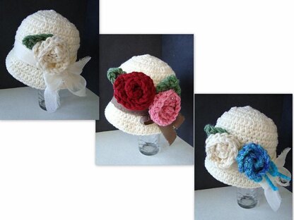 563 CROCHET cloche hat with roses, baby to women sizes