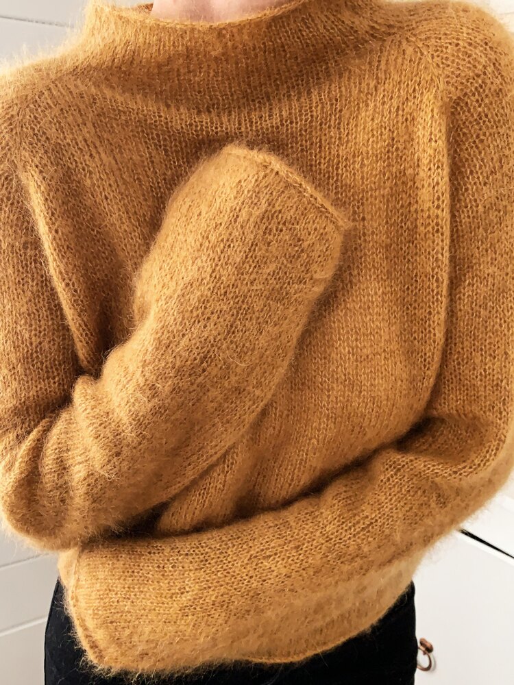 Easy Top-Down Sweater Knitting Pattern in Mohair