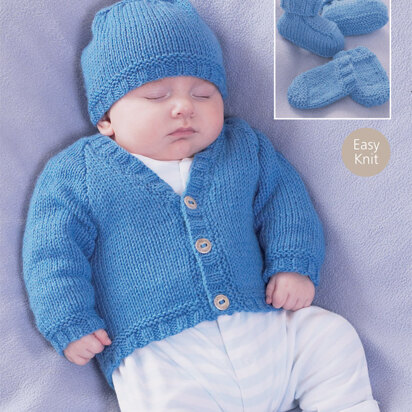 Cardigan, Bootees, Hat and Mittens in Sirdar Snuggly DK - 1365 - Downloadable PDF - knitting pattern