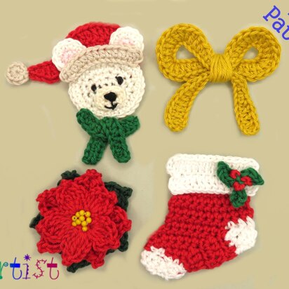 Christmas set 4 crochet applique pattern