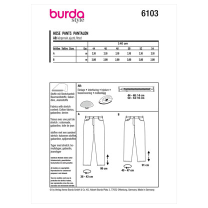 Burda Style Women's Trousers and Pants B6103 - Paper Pattern, Size 18-28