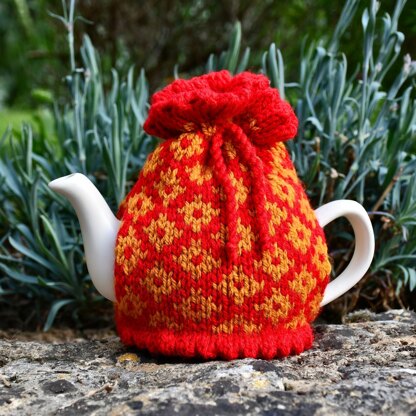 Diamond Fair Isle 2 Cup Teapot Cosy Knitting Pattern.